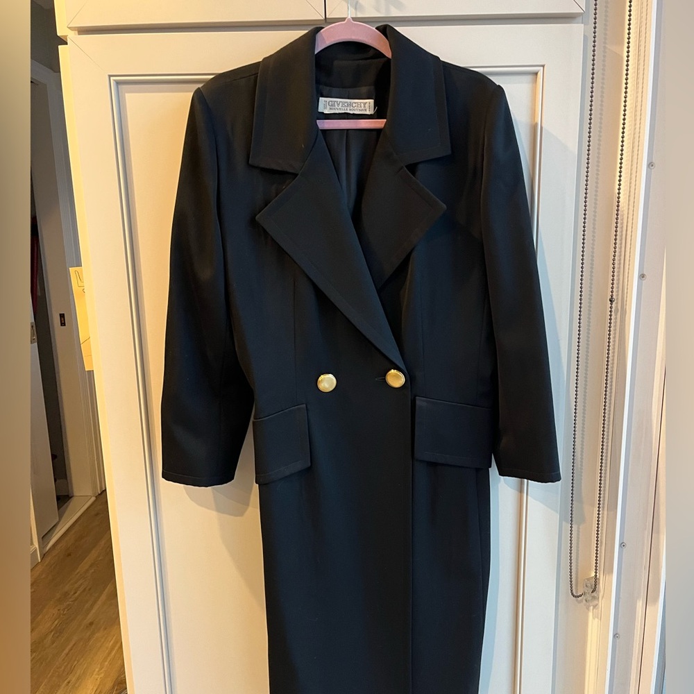VINTAGE! Givenchy Couture Black Trench Coat with Gold Buttons